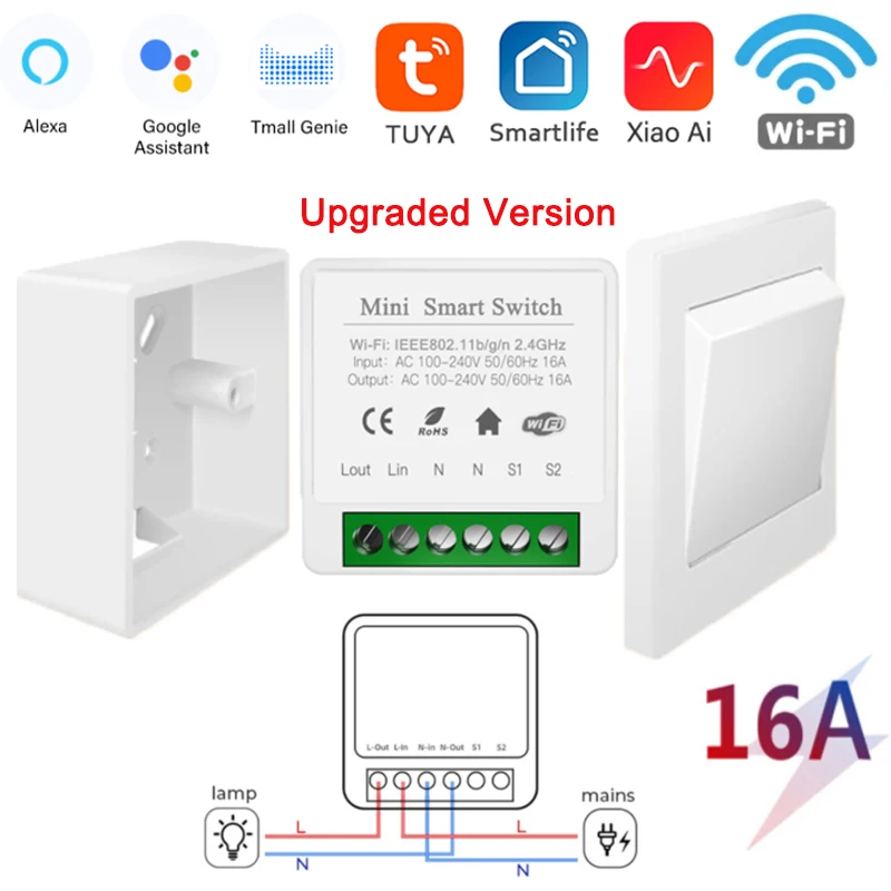 

Upgraded Version Tuya WiFi Smart Switch 16A 2 Way Wifi Bluetooth 2in1 Smart Home Automation Modules Works With Alexa Google Home