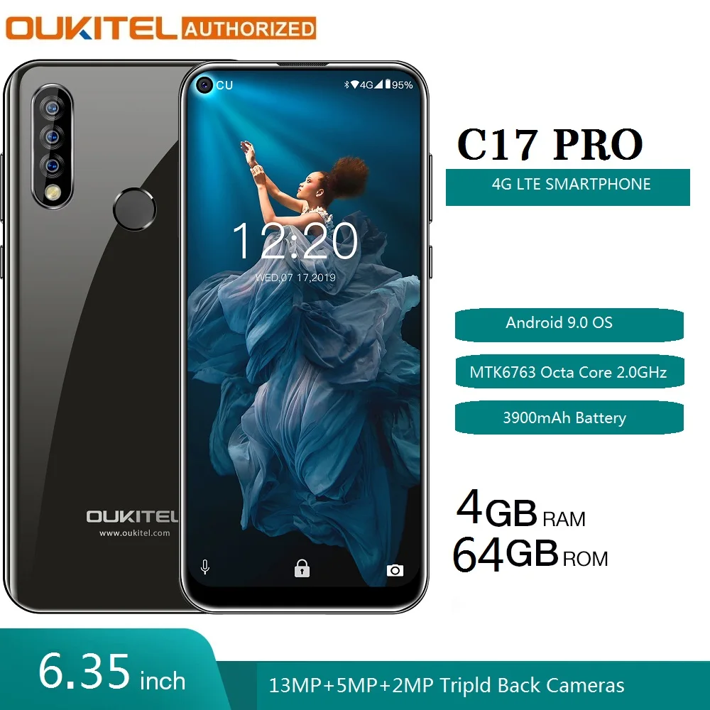 OUKITEL C17 Pro 6 35 дюймов 19:9 большой экран Android 9 0 мобильный телефон MT6763 четыре ядра 4 Гб