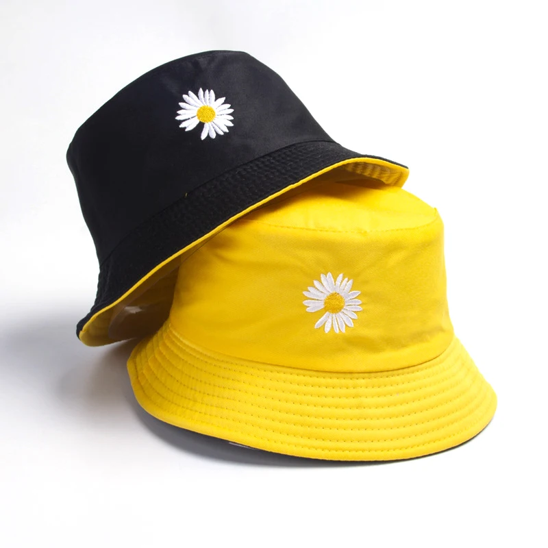 

Spring women Bucket fishing Hats Sunscreen sun cap Doublesided wear Spring lady fisherman hat bucket hat designer chrysanthemum