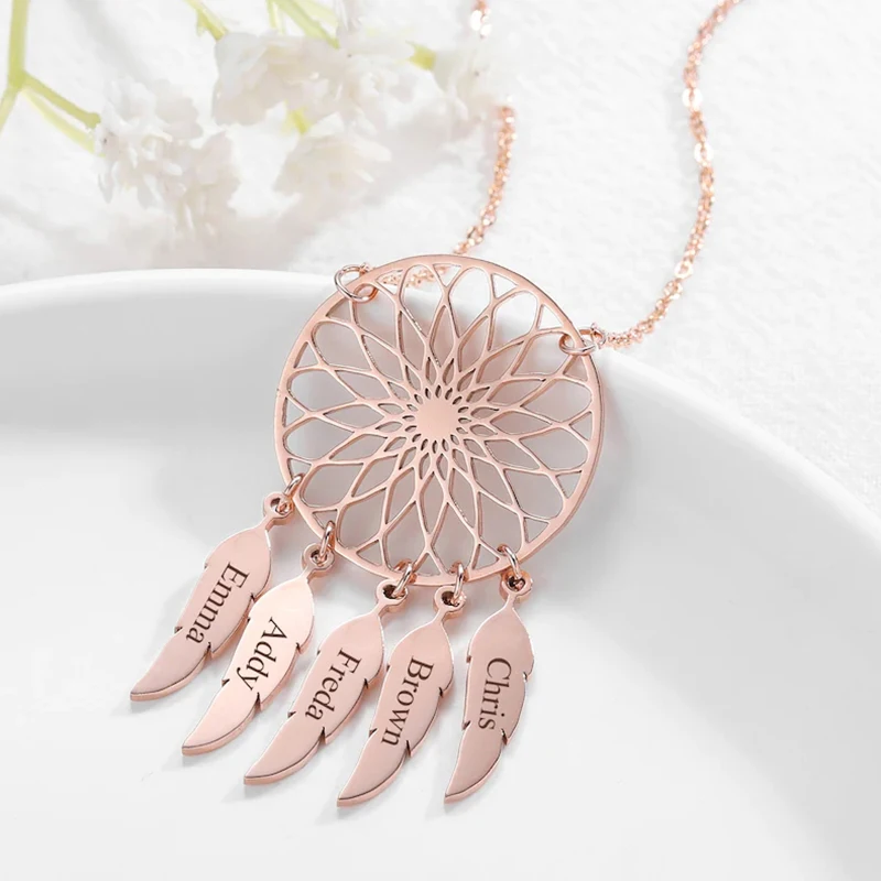 Богемный кулон из нержавеющей стали с перьями гравировка имени индивидуальное