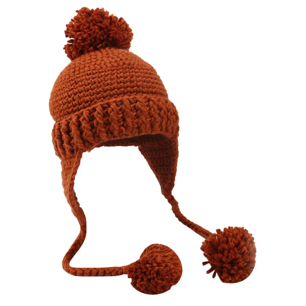 Комплект с 3 шариковыми воротниками коричневые детские шапки бомберы защитой