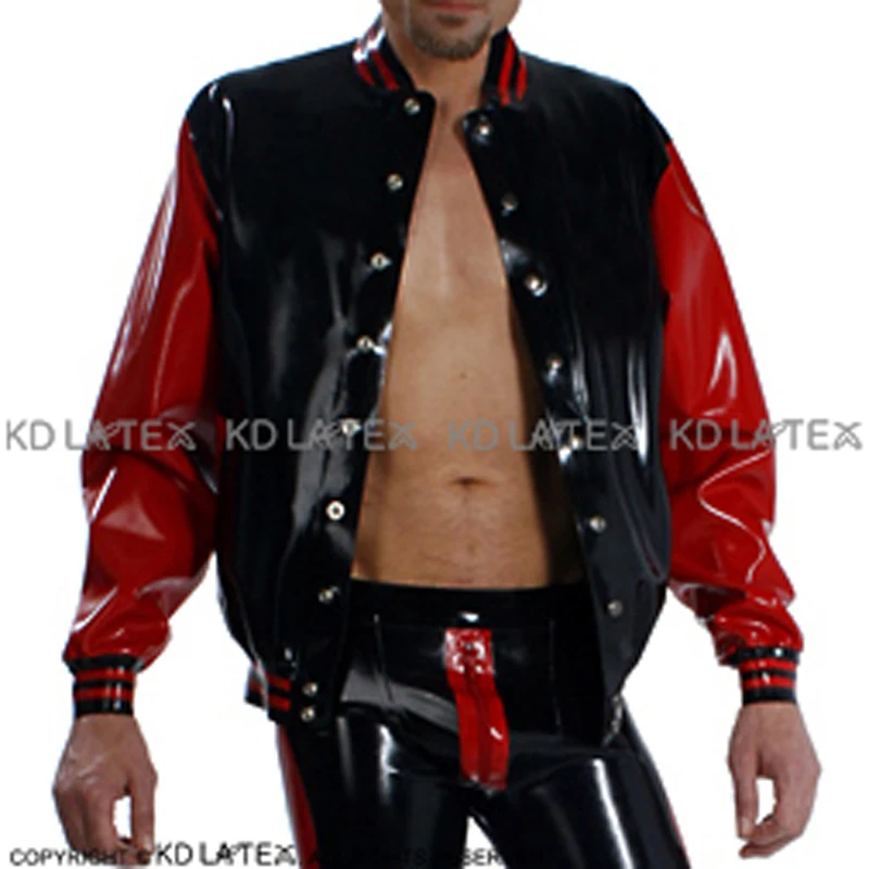 Черная и красная отделка пикантная латексный пиджак с пуговицами спереди