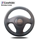 Черные чехлы на руль сиденья Ibiza 2004 2006 из натуральной кожи, Ручное шитье