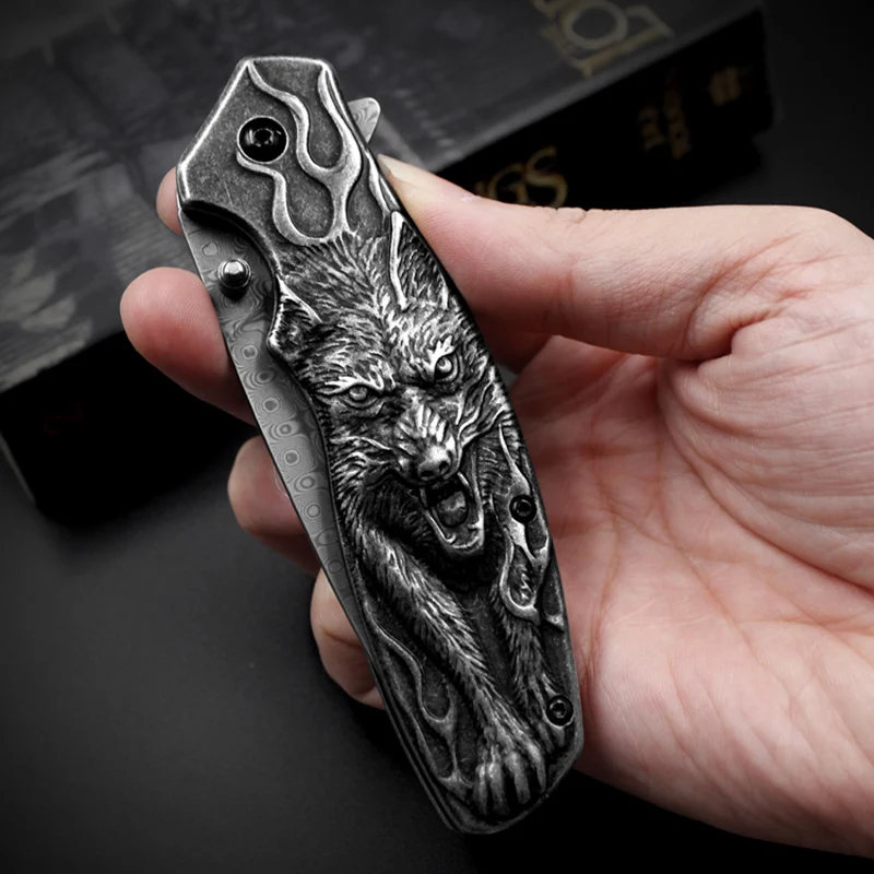 Идеальный дамасский складной нож волк Тотем тактические ножи для выживания