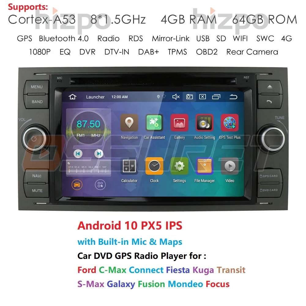 

Car Multimedia Player Android 10 GPS Autoradio 2 Din 7 Inch For Ford/Mondeo/Focus/Transit/C-MAX/S-MAX/Fiesta 4GB RAM MAP