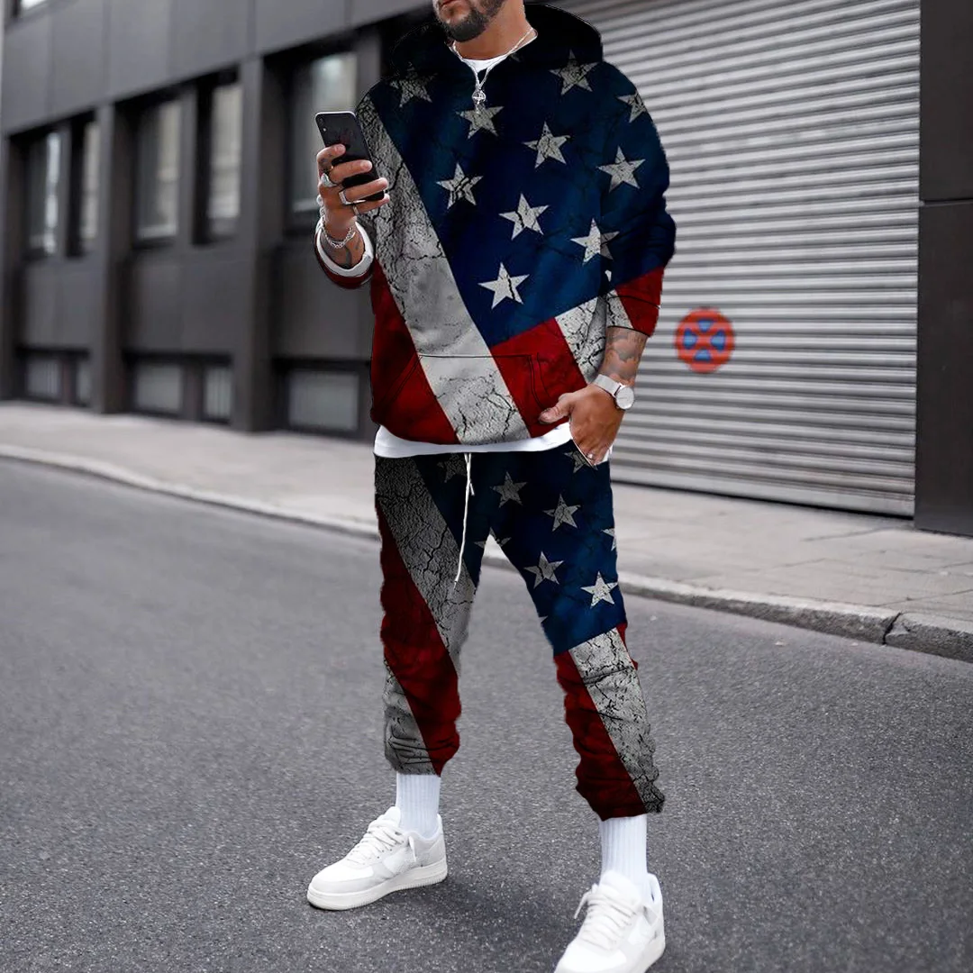 

2022 New Color American Flag 3D Printing Men's Trendy Sports Suit Fashion Printing 3D Sweatshirt Track and Field Suit Large Size