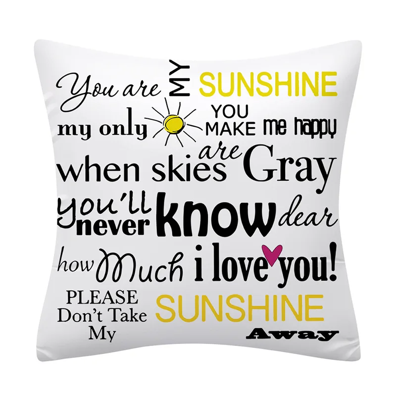 

45*45cm Daisy Sun Text Pillowcase You Are My Sunshine Word Cushion Case Short Plush Pillow Cover