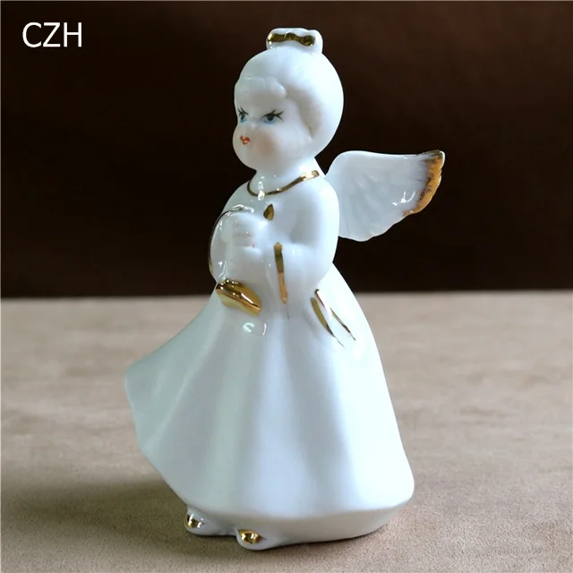 Фарфоровая статуэтка ангела, керамическая музыкальная игрушка, миниатюрная кукла ангела, украшение для дома, праздничный подарок, аксессуары для рукоделия