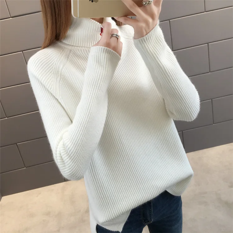 Women Solid Color Turtleneck Ribbed Pullover Sweater oversize Lady Korean Style Loose Thick Pullovers Autumn Winter Tops Q9100 | Женская