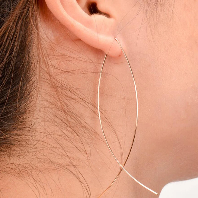 

Jisensp Indian Jewelry Punk Wire Fish Earrings for Women Minimalist Jewellery Fine Long Ear Hoop Earrings Female Party Gifts