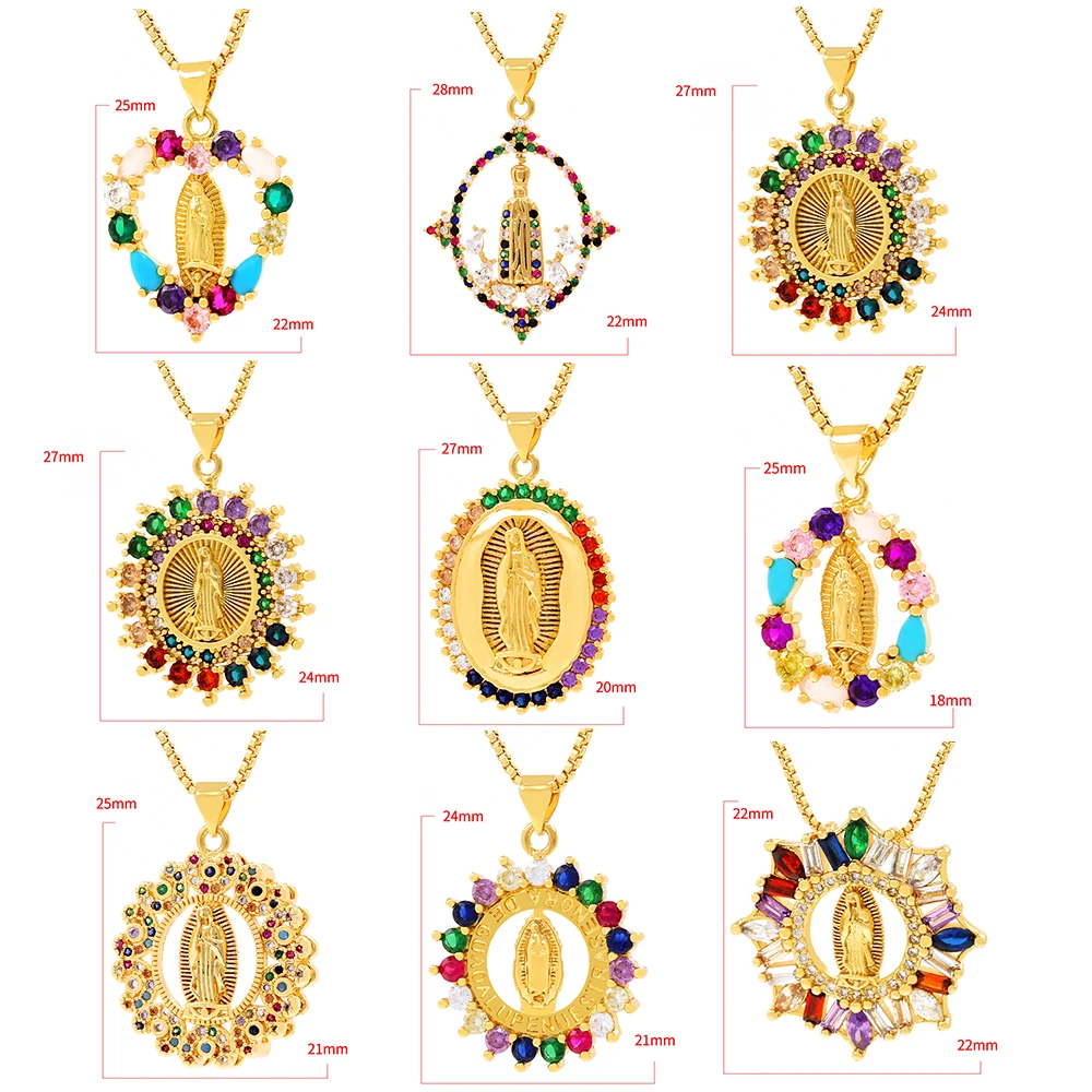 Изящное золотое ожерелье с радужным кубическим цирконием Дева Мария для женщин