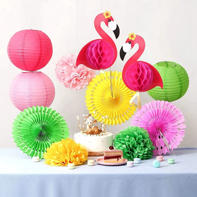 

Flamingo Party Haning Paper Honeycomb Ball Tissue Paper Fan Lanterns for Birthday Wedding Baby Shower Hawaiian Party Decorations