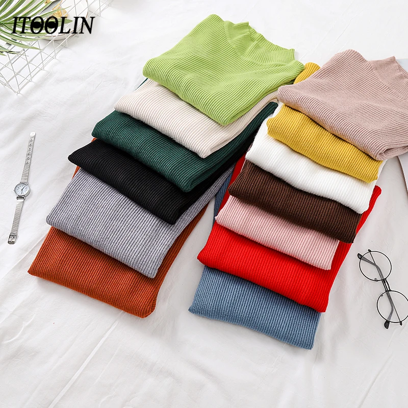 

Sweater Women 2021 Autumn Winter Tops White Turtleneck Knitting Long Sleeve Frau Pullover Solid Slim Fit Jumper Female