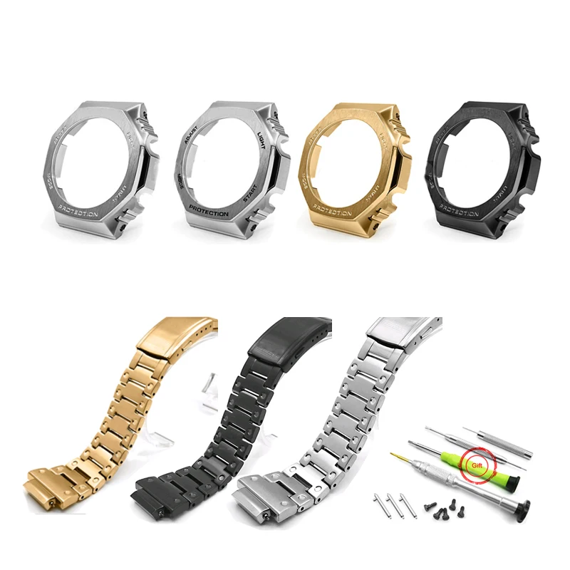 

316L Stainless Steel Watchband For Casio G Shock GA2100 Watch Band Strap GA-2100 GA-2100-1A Bezel Case Metal Belt Frame w Tools