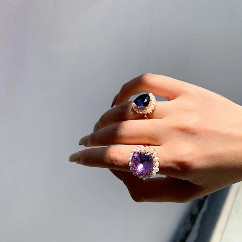 

Fashion Korean Design Trendy Waterdrop Crystal Rings For Women Girls Elegant Rhinestone Mid Finger Knuckle Rings Jewelry