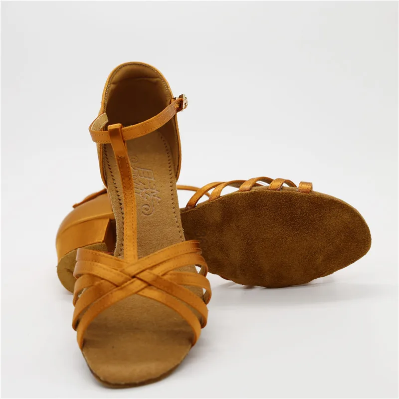 Туфли для латинских танцев девочек BD 604 мягкая сатиновая нескользящая обувь с