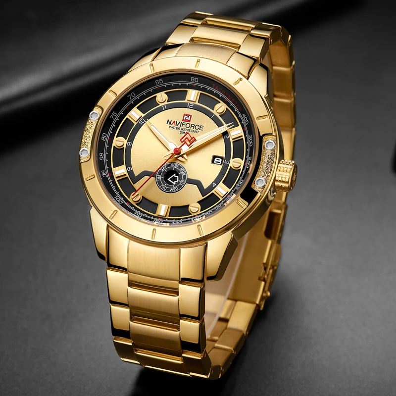 NAVIFORCE мужские часы Топ бренд Роскошные модные золотые бизнес повседневные дата и