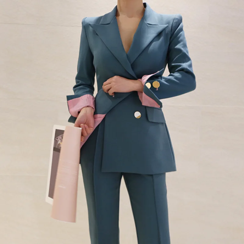 Women's suit autumn and winter 2020 new Korean version of temperament goddess slim suit coat and trousers two piece business sui