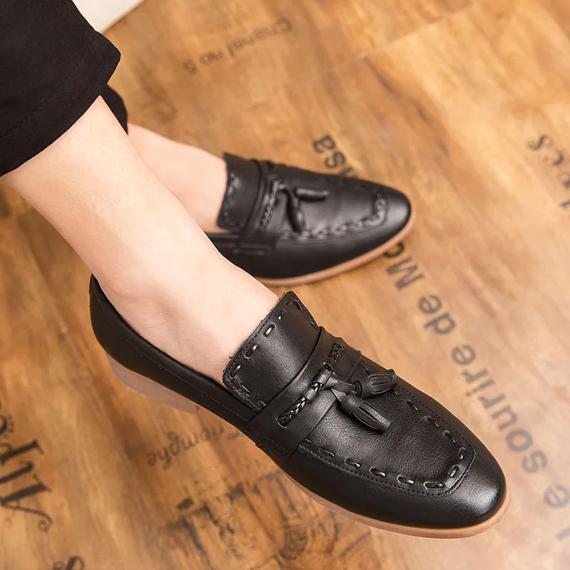 

Мужские кожаные туфли-оксфорды, коричневые повседневные деловые классические туфли без застежки, большие размеры 38-47, весна-осень 2019