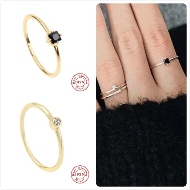 Женское кольцо из серебра 925 пробы с золотым кристаллом и цирконом|Кольца| |