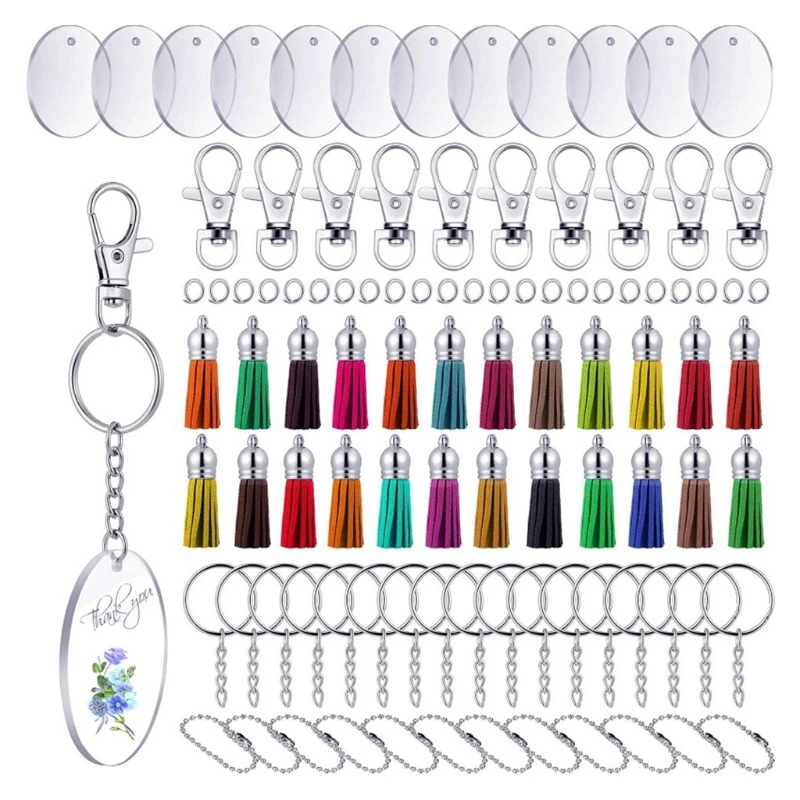 

120 Pcs/Set Colorful Tassel Pendants Acrylic Keychain Blanks Transparent Round Discs Circles for DIY Crafts Jewelry