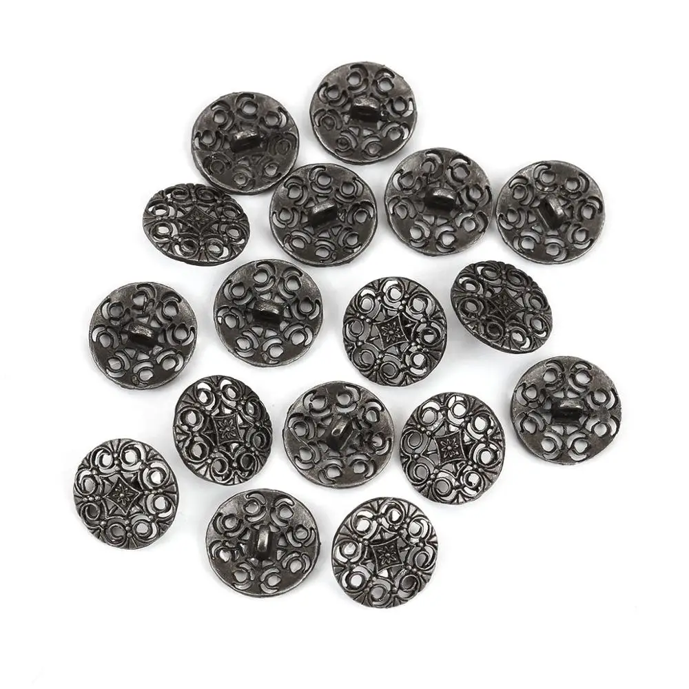 

Zinc alloy Jeans Button Buttons Round silver color Single Hole Flower Hollow Cadmium Free 18mm Dia,4 PCs