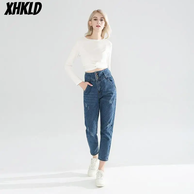 XHKLD женские брюки с высокой талией уличная одежда высокие Стрейчевые