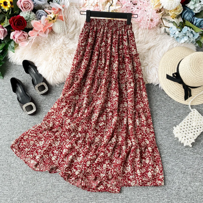 Юбка женская трапециевидная средней длины винтажная юбка с цветочным рисунком