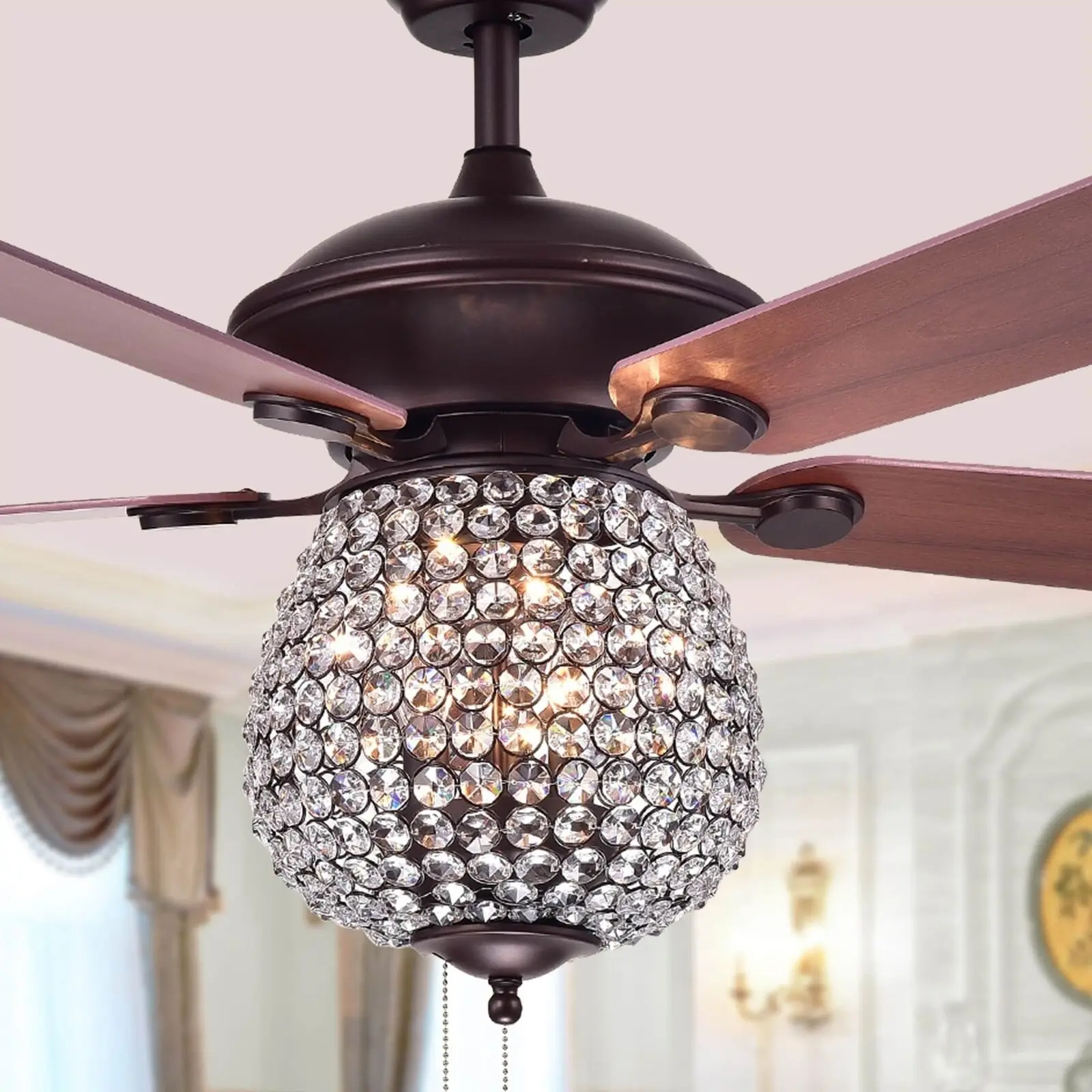Потолочный вентилятор люстра в стиле ретро с хрустальным выключателем и
