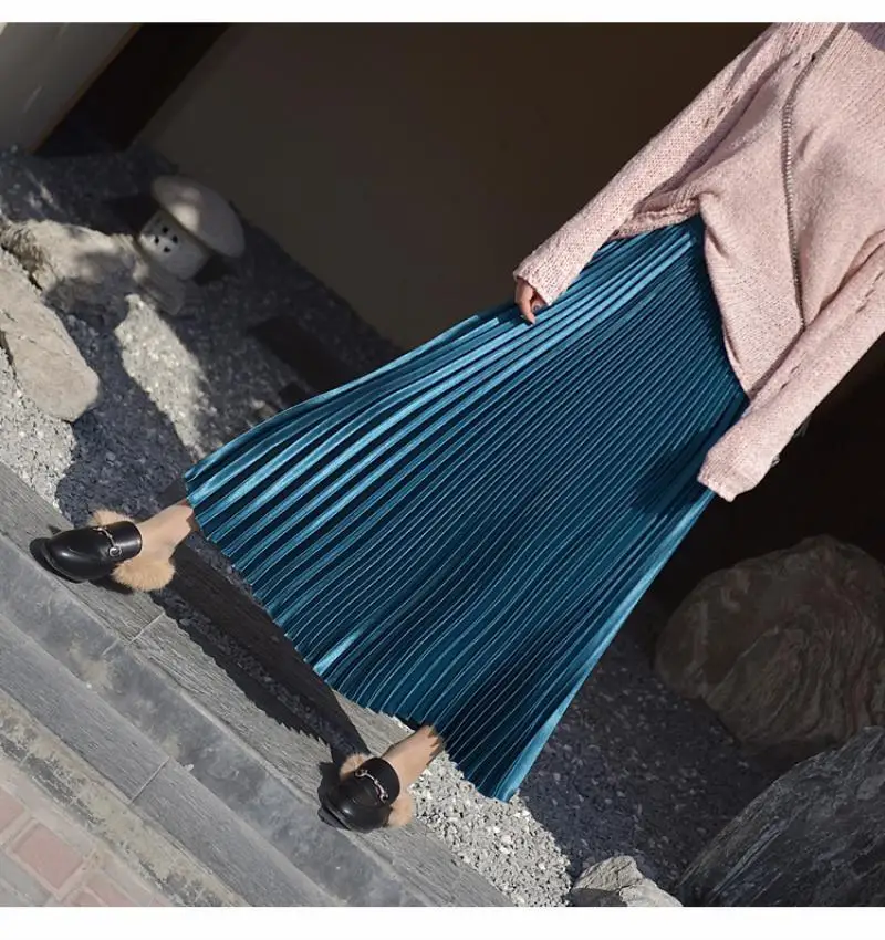 

2019 High Waist Women Long Skirt Vintage Pleated Skirts Fashion Top Brand Women Skirts Female Faldas Saia Ladies Maxi Skirt