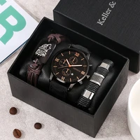 watches bracelet set for men leather wolf braided top brand luxury 3pcs quartz watch men watch gift for boyfriend reloj hombre