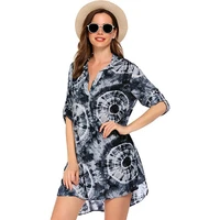 hawaii style beach dress loose women plus size beach cover up printing swimwear shirt beach vacation swimsuit beach