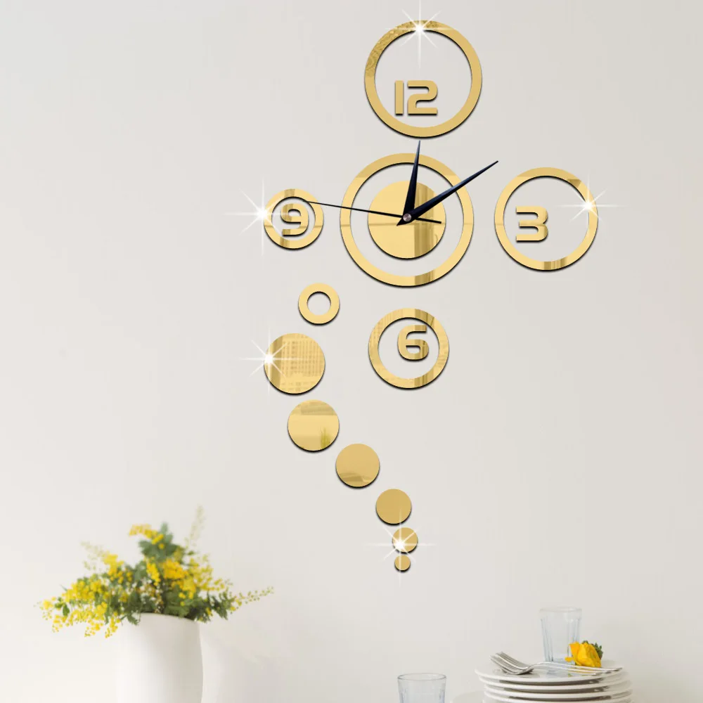 Креативные зеркальные наклейки 3D DIY Moment кварцевые часы с иголками настенные