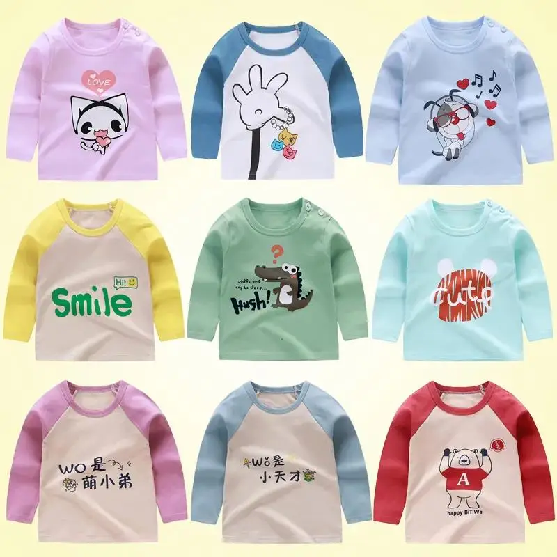 Детские футболки для маленьких мальчиков и девочек Длинные топы с мультяшными