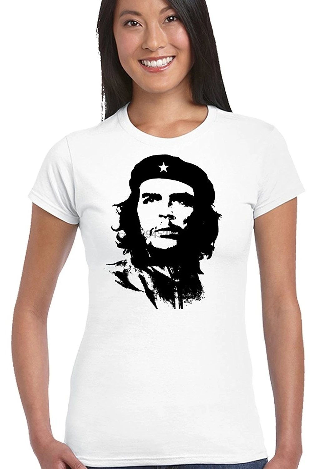 Che Guevara силуэт лица Женская знаковая Футболка свободная с коротким рукавом белая