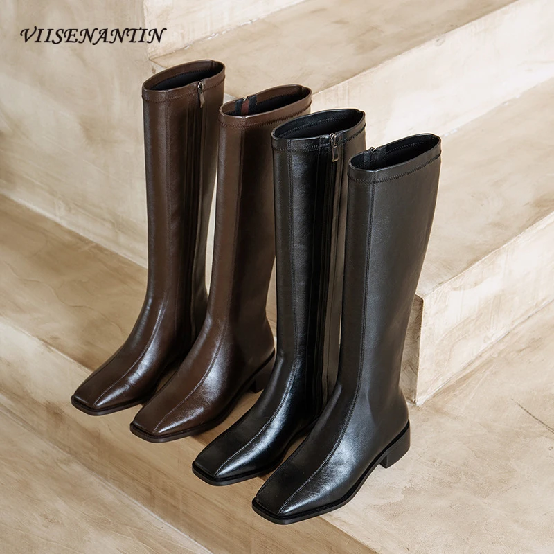 

Осенне-зимние новые эластичные сапоги на среднем каблуке универсальные стройнящие сапоги корейской версии высокие рыцарские сапоги с квад...