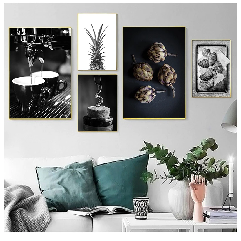 

Nordic Canvas Poster Black and White Pictures On Wall Kitchen Wine Glass Wall Art Prints Modern Home Room Cafe Decor