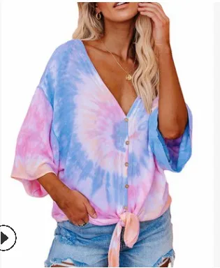 

Women Casual Tie-Dye T Shirt Summer Sequin O Neck Short Sleeve Tops T-Shirts Female Camisetas Verano Mujer 2020