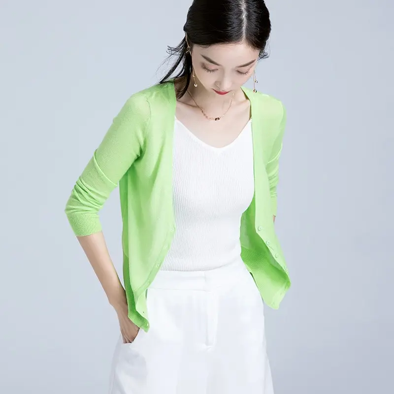 Женская тонкая куртка с длинным рукавом синий зеленый однобортный Кардиган