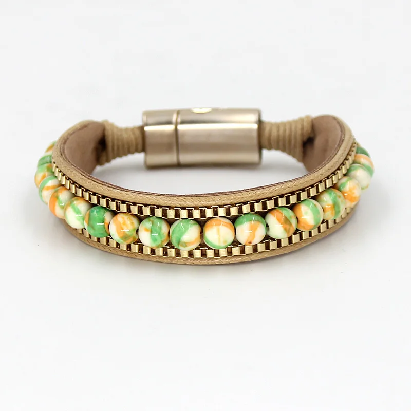 VONNOR ювелирные изделия каменные браслеты для женщин кожаные на запястье мужские