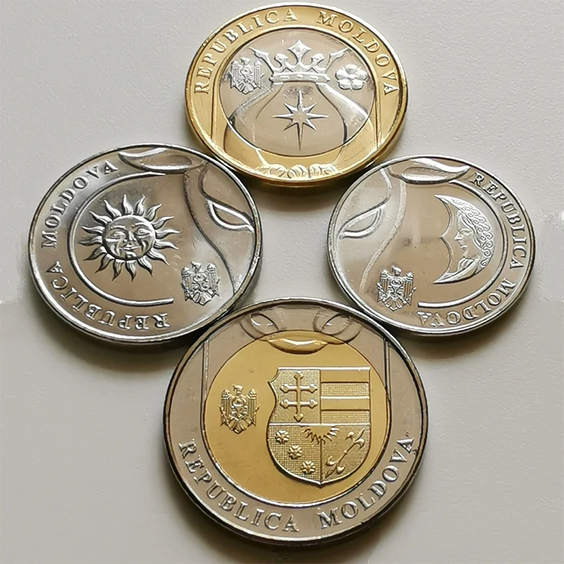Набор монет молдовской формы 4 шт. (можно заклинать Рисунок Головы Быка) 2018 ( 2 5 10 Lei