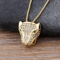 new classic high quality cubic zirconia copper metal animal leopard heard pendant gold color women fashion chain necklace gift