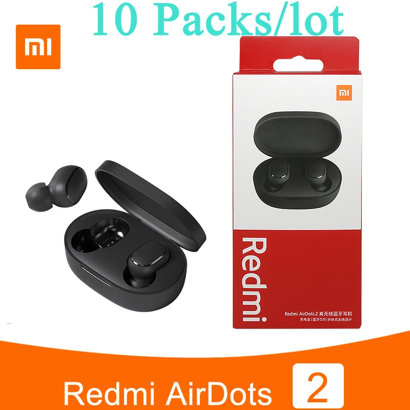 10 упаковок/партия Xiaomi Redmi Airdots 2 Наушники AI управление стерео бас наушники с