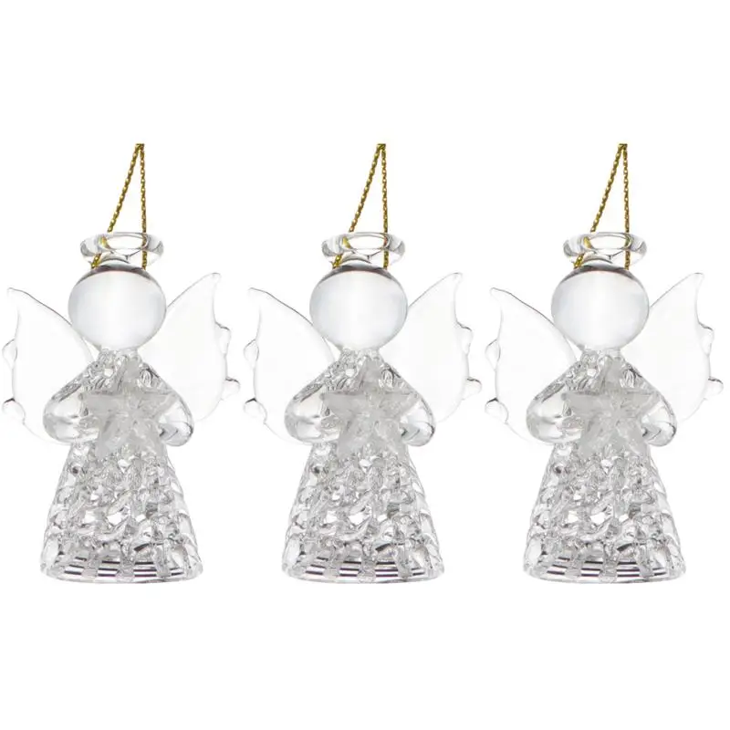 

3 Pcs Glass Angel Hanging Ornament Transparent Decor Wedding Birthday Gift Home DIY Craft Decor Miniatures