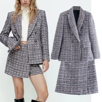 elmsk blazer women sets women england office lady fashion elegant wool texture skirts casual culotte mini fake shorts women