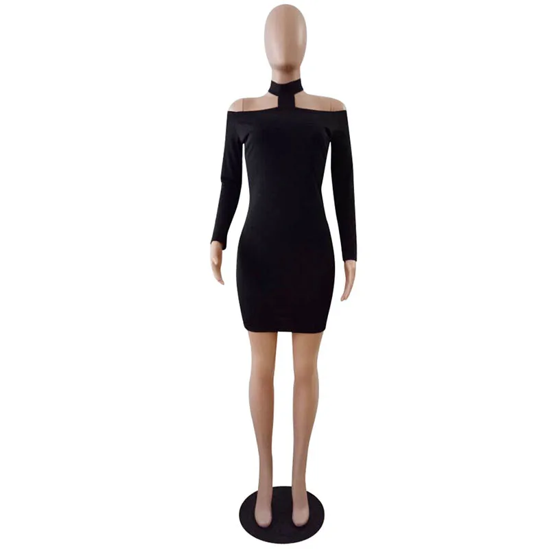 

Backless Halter Midi Dress Women 's Solid Color Women Autumn Casual Polyester Full Pencil Natural Regular Knee-length L36574