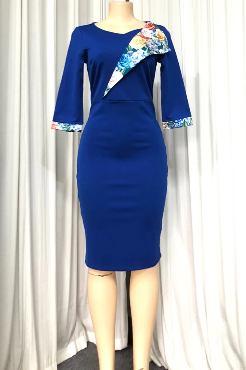 

2020 Summer Sexy African Women Blue O-neck Dress African Clothing African Dresses for Women African Print Dresses