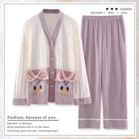 fall winter two piece set new 100 pure cotton button cardigan loose pants cute cartoon pattern pajamas for women suit homewear