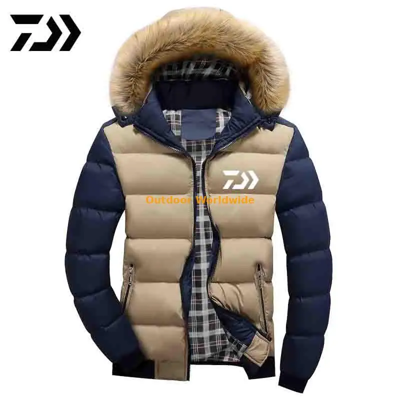 New Men DAIWA Fishing Jacket Coats Thicken Warm Winter Windproof Jackets Outdoor Mens Fishing Down Parka Hooded Outwear Jacket