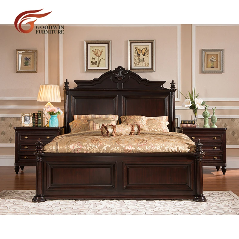 King Bed 1.8M Ashley наборы фурнитуры для спальни Роскошная красное дерево резная деревянная кровать и ночной стенд и комод WA391 - Цвет: King Bed 1.8M